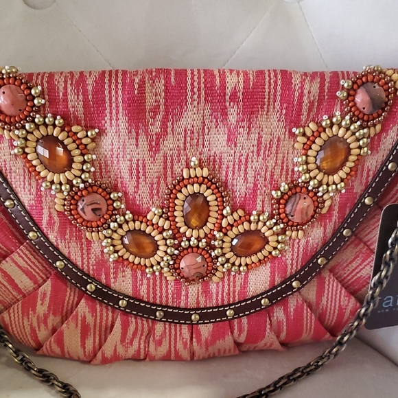 Rafe Osfa Pink and Brown Beaded Shoulder Barbiecore Bag - Picture 3 of 13